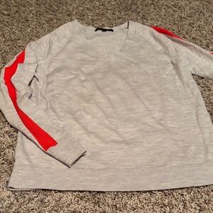 Banana Republic Light Gray V-Neck Sweater with Red Stripes